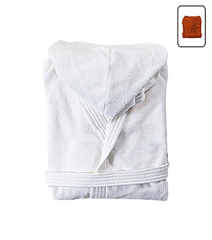 Памучен халат за баня в оранжев нюанс с качулка снимка