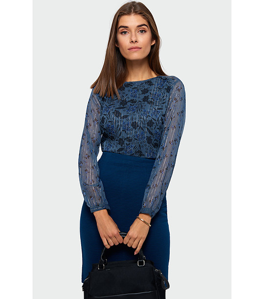 Синя дамска блуза с флорален принт Evelina снимка