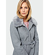 Светлосиво дамско дълго палто с пухкава яка Carolyn-3 снимка