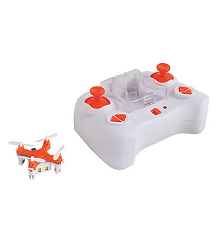 Малък дрон в бяло и оранжево с дистанционно управление снимка