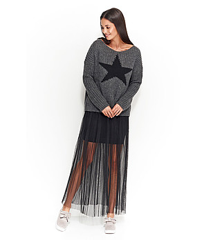 Дамски пуловер в цвят графит и черно Flavia снимка