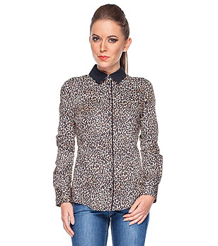 Дамска риза в цвят екрю с леопардов принт Ivy снимка