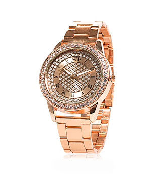 Дамски часовник в розово-златисто с кристали снимка