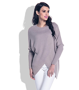Плетен дамски пуловер в цвят мока Avisia снимка