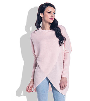 Плетен дамски пуловер Avisia в цвят пудра снимка