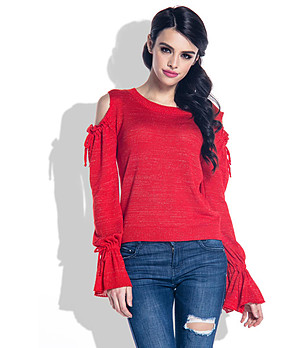 Червена дамска блуза с нестандартни ръкави Anabela снимка