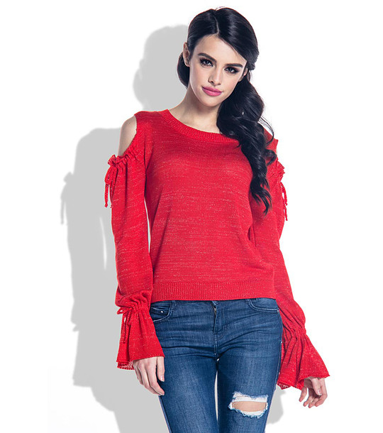 Червен дамски пуловер с нестандартни ръкави Anabela снимка