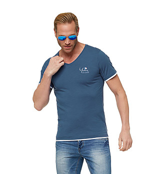 Синя мъжка памучна тениска Ennos снимка