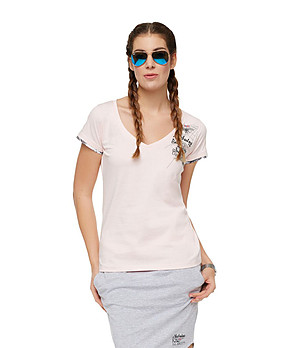Светлорозова памучна дамска тениска Pearl снимка