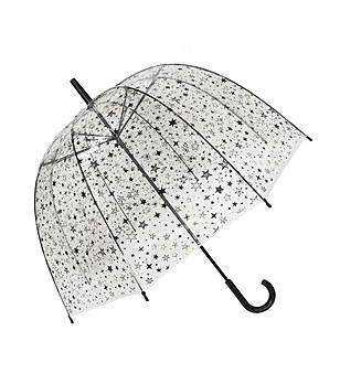 Прозрачен чадър с черен принт Звездички снимка