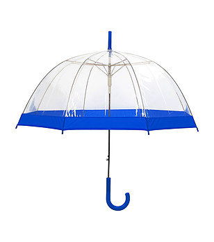 Прозрачен чадър със син кант при основата снимка