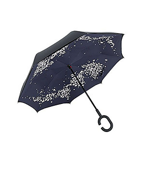 Черен чадър с обратно отваряне и вътрешен принт Черешов цвят снимка