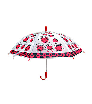 Прозрачен бял детски чадър с принт Калинки в червено снимка