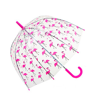 Прозрачен детски чадър с принт Фламинги снимка