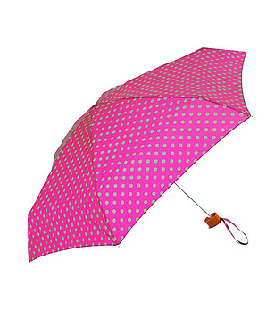 Дамски сгъваем чадър в розово на  точки снимка