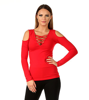 Дамска памучна блуза в червено Gina снимка