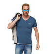 Синя мъжка памучна тениска Ennos-3 снимка