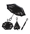 Черен чадър с обратно отваряне и вътрешен принт Черешов цвят-3 снимка