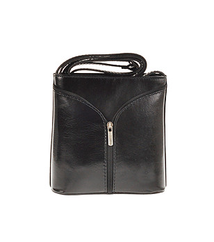Черна кожена чанта с декоративен цип Ellen снимка