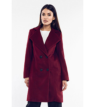 Дамско вълнено палто в нюанс на цвят вишна Faye снимка