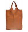 Голяма дамска кожена чанта в цвят коняк Delmira-0 снимка