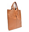 Голяма дамска кожена чанта в цвят коняк Delmira-1 снимка