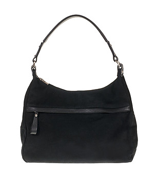 Велурена дамска чанта за рамо в черно Roxane снимка