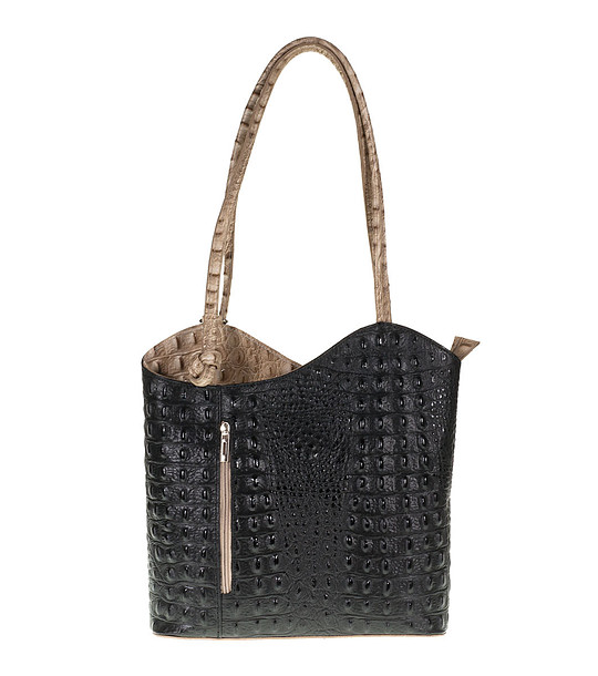 Дамска кожена чанта за рамо в черно и цвят таупе Sally снимка