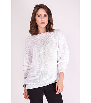 Бял дамски плетен пуловер Oliana снимка