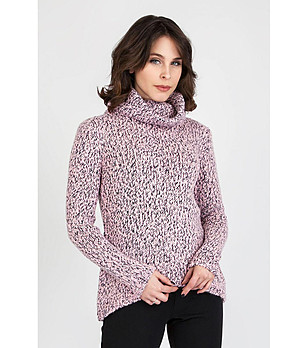 Дамски плетен пуловер в меланж на розово и черно Eva снимка