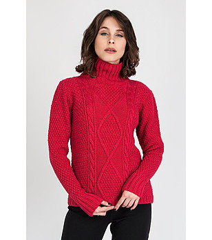 Дамски плетен пуловер в цвят малина Carlie снимка