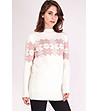 Дамски дълъг плетен пуловер в цвят екрю и розово Rada-0 снимка