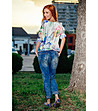 Многоцветна дамска блуза с флорален принт-3 снимка