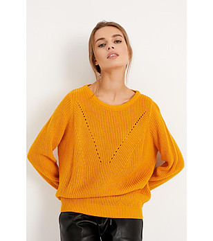 Дамски плетен пуловер в жълт нюанс Alfla снимка