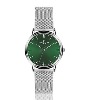 Сребрист unisex часовник със зелен циферблат Grunhorn снимка