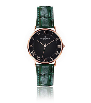 Розовозлатист мъжки часовник със зелена каишка Dom снимка
