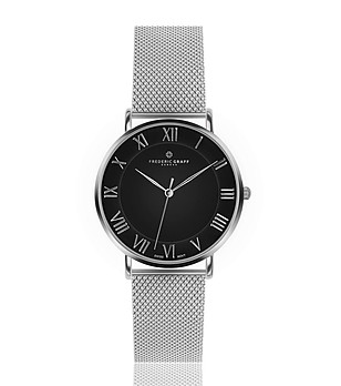 Сребрист unisex часовник с черен циферблат Dom снимка