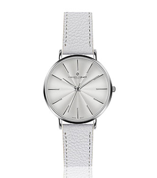 Сребрист дамски часовник с бяла кожена каишка Monte Rosa снимка