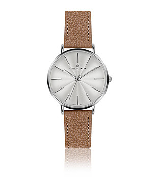Сребрист дамски часовник в светлокафява кожена каишка Monte Rosa снимка