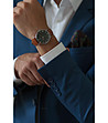 Мъжки сребрист часовник със светлокафява кожена каишка Dom-1 снимка