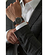 Мъжки сребрист часовник с черна кожена каишка Dom-4 снимка
