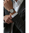 Сребрист мъжки часовник с кожена каишка в тъмнокафяво Dent Blanche-1 снимка