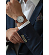 Сребрист мъжки часовник с кожена каишка в кафяво Dent Blanche-1 снимка