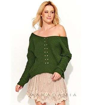 Дамски плетен пуловер в цвят каки Sylvia снимка
