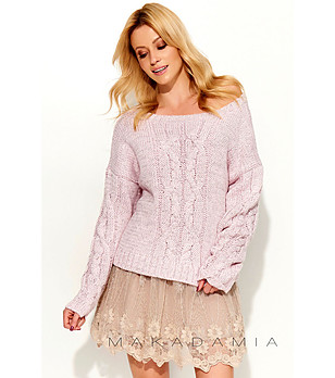Дамски плетен пуловер в розов меланж Stela снимка