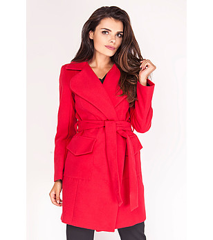 Дамско червено палто с вълна Elene снимка