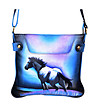 Дамска ръчно изрисувана чанта в сини нюанси Horse-0 снимка