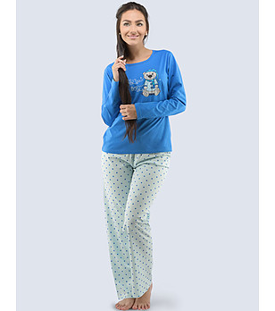 Дамска памучна пижама в синьо и цвят аква Melanie снимка