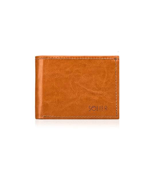 Мъжки портфейл от естествена кожа в цвят камел снимка