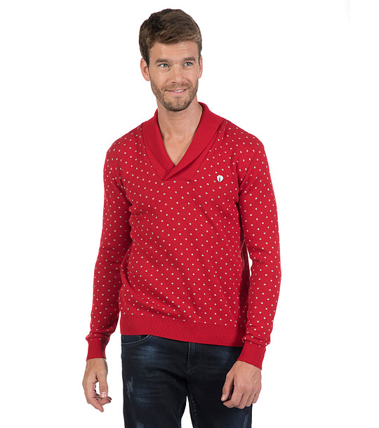Червен мъжки памучен пуловер на точки Stive снимка
